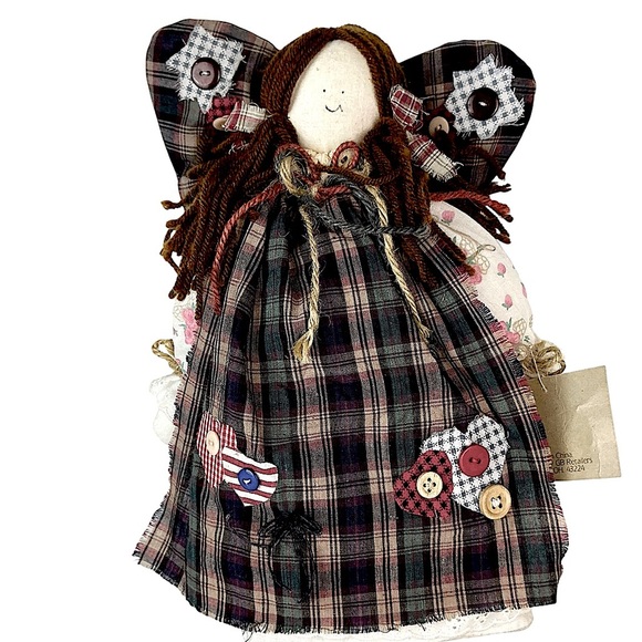 Angel Doll Plaid Fabric Decorative Buttons Yarn Rustic Americana Patriotic 12” - Picture 2 of 16